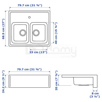 Мийка подвійна BREDSJÖN 592.895.46 IKEA (ИКЕА БРЕДШЁН), фото 3
