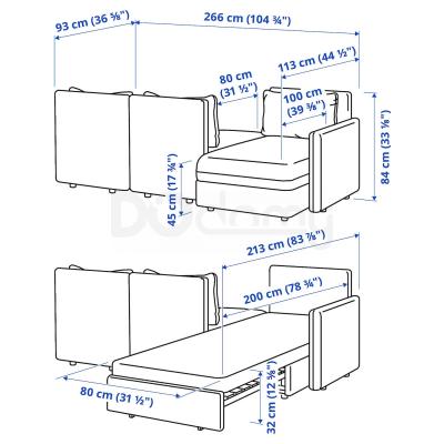 3-х місний модульний диван-ліжко з ящиком для зберігання VALLENTUNA 193.967.13 IKEA (ИКЕА ВАЛЛЕНТУНА, фото 10