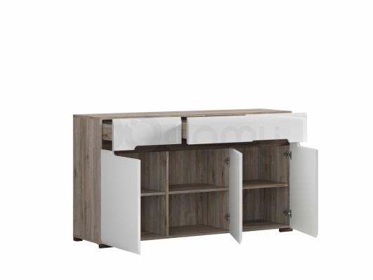 Комод BRW AZTECA KOM3D3S/8/15 білий блиск, дуб сан ремо, фото 2