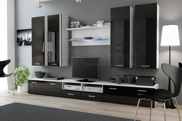 Стенка CAMA DREAM IIIБилий матовый / Черный глянец, фото 1