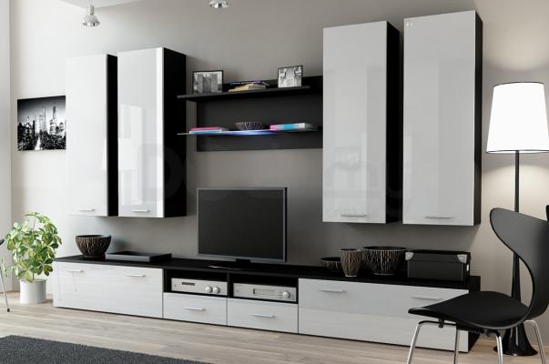 Стенка CAMA DREAM III Черный матовый / Белый глянец, фото 1