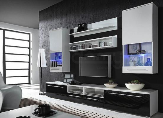 Стінка CAMA LUNA білий матовий/чорний глянець, фото 1