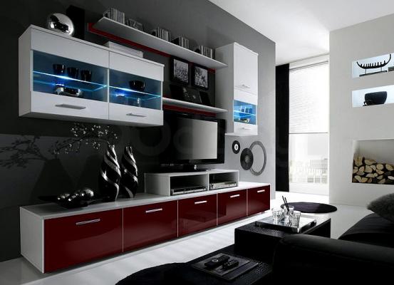 Стінка CAMA LOGO II білий матовий/білий глянець/Бордовий глянець, фото 1