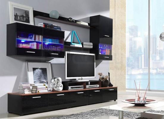 Стенка CAMA LOGO II Слива / Черный глянец, фото 2