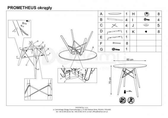 Стіл HALMAR Prometheus круглий, фото 2