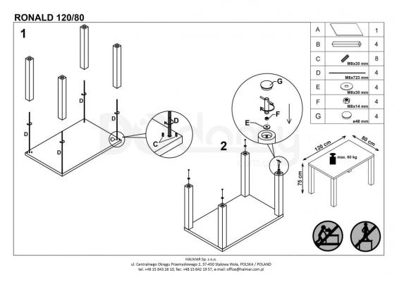Стіл HALMAR RONALD 80-120, фото 2