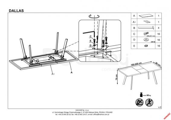 Стол раскладной HALMAR DALLAS, фото 3