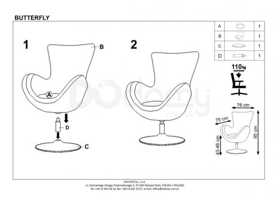 Кресло HALMAR BUTTERFLY POPIEL, фото 2
