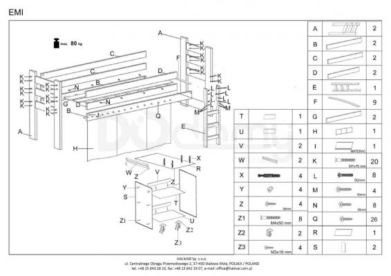 Ліжко двоярусне HALMAR EMI Вільха, фото 2