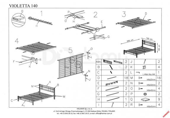 Кровать HALMAR VIOLETTA 140 черный, фото 2
