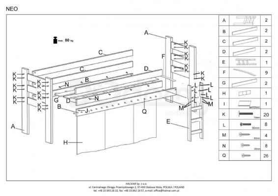 Кровать двухъярусная HALMAR Neo Ольха, фото 2