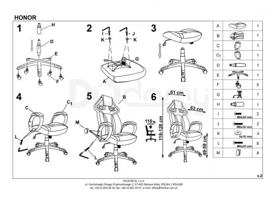 Кресло HALMAR HONOR Черный, Красный, фото 2