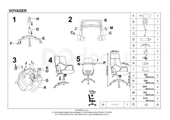Офісний стілець HALMAR Voyager червоний, фото 2