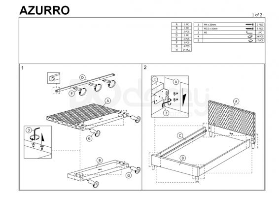 Кровать Signal Azurro Velvet 180x200 Серый/Дуб, фото 2