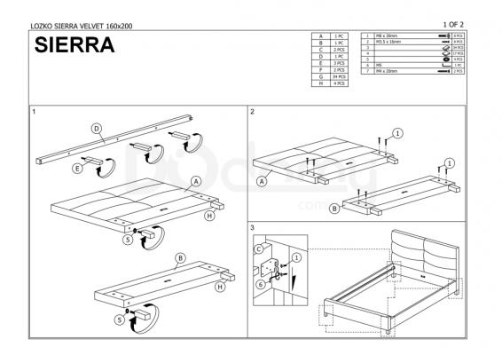 Ліжко SIGNAL Sierra Velvet 160x200 Сірий/дуб, фото 3