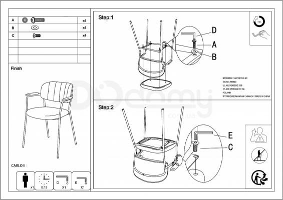 Стілець SIGNAL Carlo II Velvet Золотий/Рожевий, фото 2