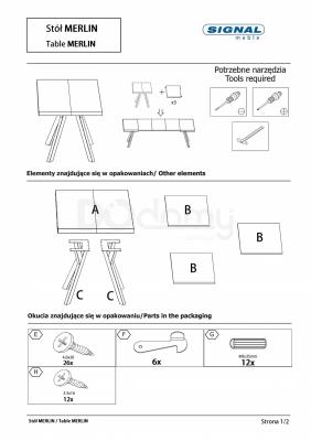 Стіл розкладний Signal MERLIN 90(240)X90 Ефект бетону / чорний, фото 2