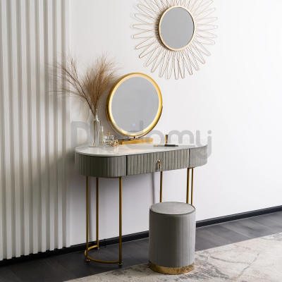 Туалетний столик MEBEL ELITE SARAH Сірий / Золотий, фото 1
