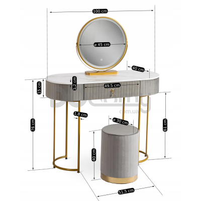 Туалетний столик MEBEL ELITE SARAH Сірий / Золотий, фото 4