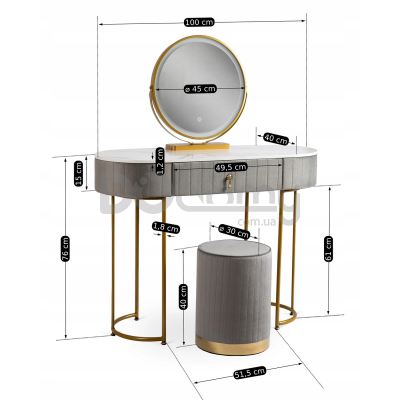 Туалетный столик MEBEL ELITE ASHLEY Серый/Золотой, фото 4
