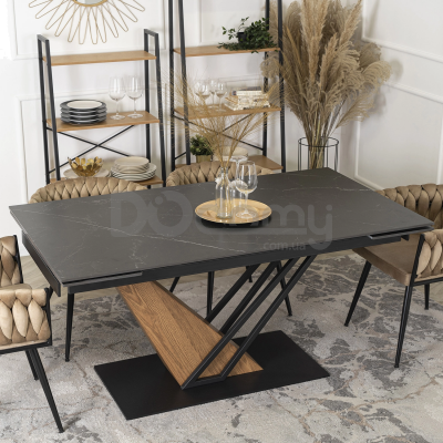 Стіл MEBEL ELITE REX 160-220 Чорний мармур / Горіх, фото 1