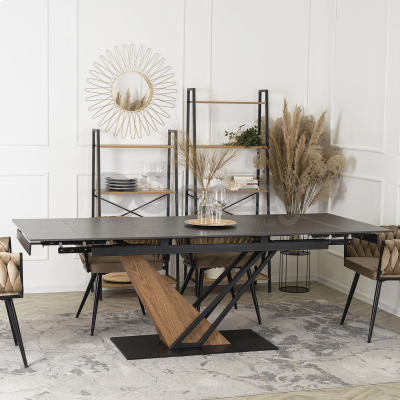 Стіл MEBEL ELITE REX 160-220 Чорний мармур / Горіх, фото 4