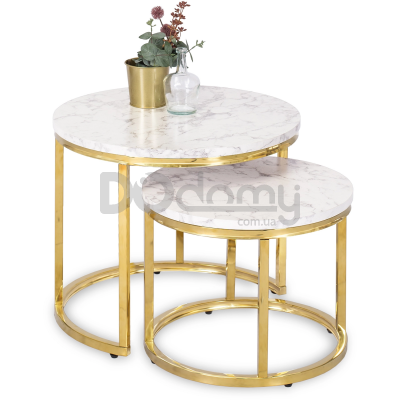 Комплект журнальных столиков MEBEL ELITE OLIS Белый мрамор / Золотой, фото 1