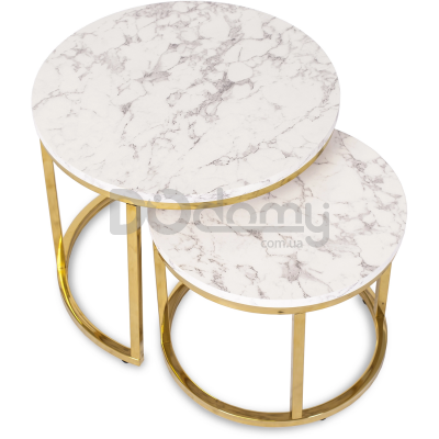 Комплект журнальных столиков MEBEL ELITE OLIS Белый мрамор / Золотой, фото 5