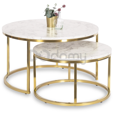 Комплект журнальных столиков MEBEL ELITE OLIS MAX Белый мрамор / Золотой, фото 1
