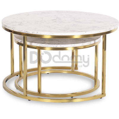 Комплект журнальных столиков MEBEL ELITE OLIS MAX Белый мрамор / Золотой, фото 5