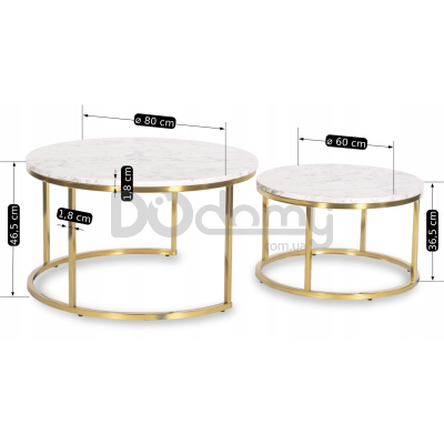Комплект журнальных столиков MEBEL ELITE OLIS MAX Белый мрамор / Золотой, фото 6