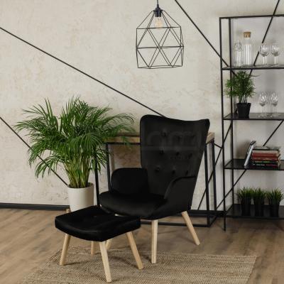 Крісло з підставкою для ніг MEBEL ELITE LOZANO Velvet чорний, фото 1