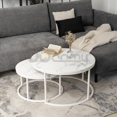 Комплект журнальных столиков MEBEL ELITE JOE MAX Белый мрамор, фото 1