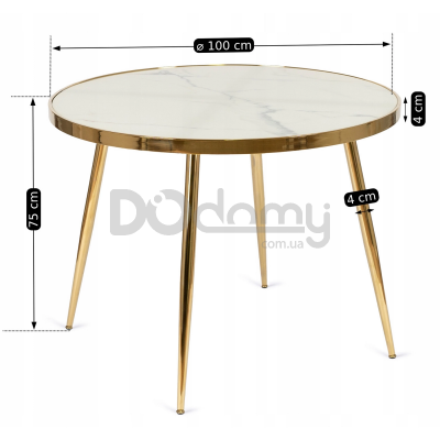 Стол MEBEL ELITE TINGA 100 Белый мрамор / Золотой, фото 4