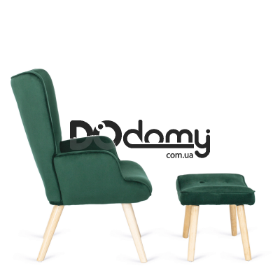 Крісло з підставкою для ніг MEBEL ELITE LOZANO Velvet Зелений, фото 5