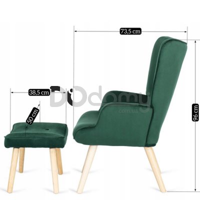 Крісло з підставкою для ніг MEBEL ELITE LOZANO Velvet Зелений, фото 7
