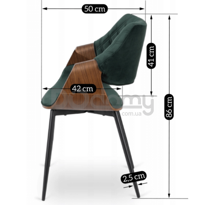 Стілець MEBEL ELITE DAKOTA Velvet Зелений / Горіх, фото 5