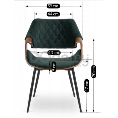 Стілець MEBEL ELITE DAKOTA Velvet Зелений / Горіх, фото 6