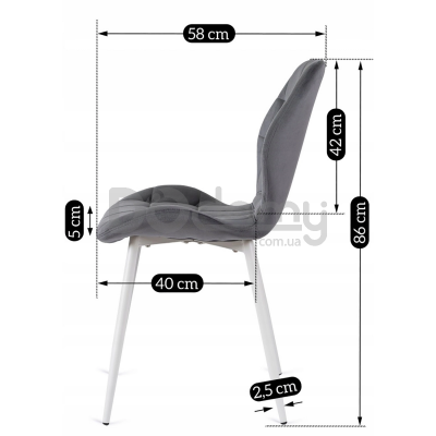 Стілець MEBEL ELITE LUCKY Velvet Сірий / Білий, фото 3