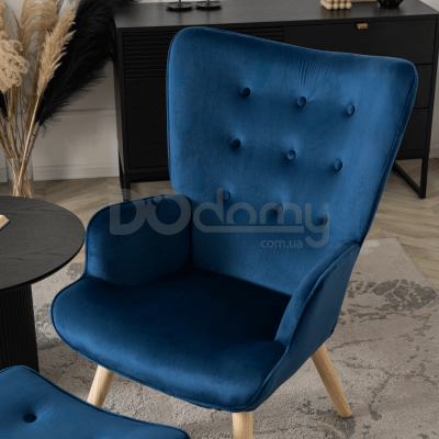 Кресло с подставкой для ног MEBEL ELITE LOZANO Velvet Синий, фото 2