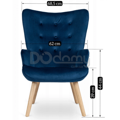 Кресло с подставкой для ног MEBEL ELITE LOZANO Velvet Синий, фото 5