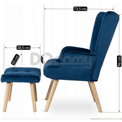 Кресло с подставкой для ног MEBEL ELITE LOZANO Velvet Синий, фото 6