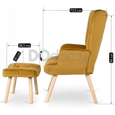 Кресло с подставкой для ног MEBEL ELITE LOZANO Velvet Кари, фото 2