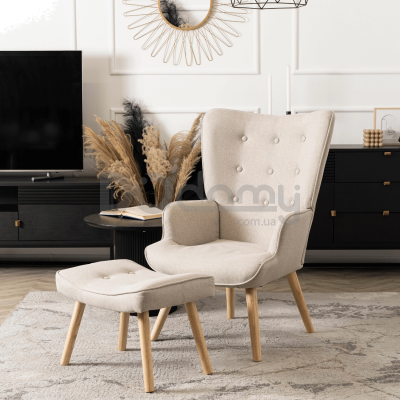 Крісло з підставкою для ніг MEBEL ELITE LOZANO 2 Бежевий, фото 1
