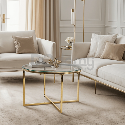 Журнальний стіл MEBEL ELITE FLIP Прозорий / Золотий, фото 1