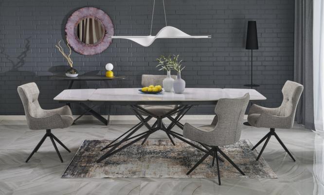 Розкладний стіл HALMAR ALFREDO Білий мармур / Чорний, фото 1