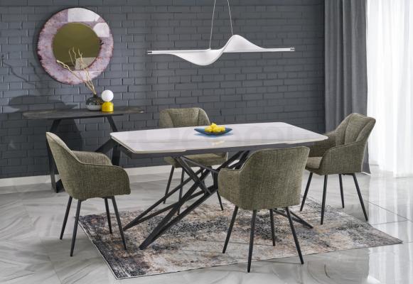 Розкладний стіл HALMAR ALFREDO Білий мармур / Чорний, фото 2