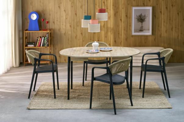 Круглий розкладний стіл Halmar PIVOT Дуб Артизан / Чорний, фото 2