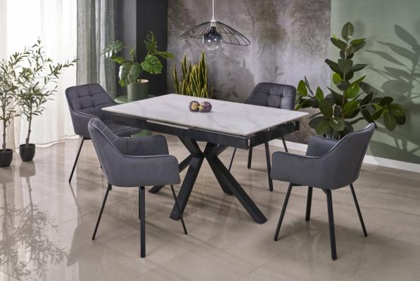 Раскладной стол Halmar PLATAN Белый мрамор / Черный, фото 1