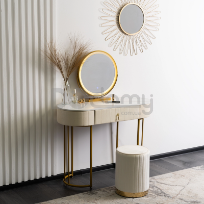 Туалетний столик MEBEL ELITE ASHLEY Бежевий / Золотий, фото 1